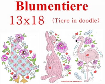 Stickdatei Blumentiere doodle 13x18
