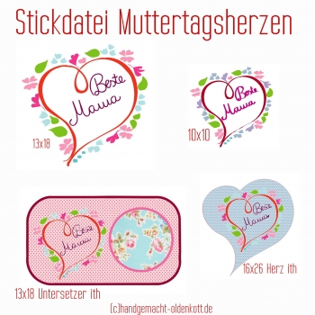 Stickdatei  Muttertagsherzen 10x10 13x18 16x26