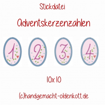 Stickdatei Adventszahlen Anhaenger 10x10