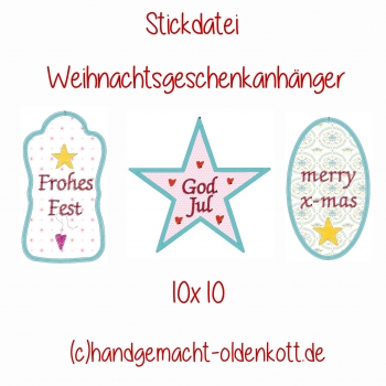 Stickdatei Weihnachtsgeschenkanhaenger 10x10