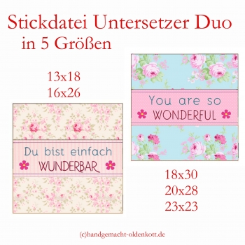 Stickdatei Untersetzer Duo ith 5 Gren