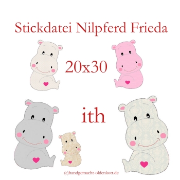 Stickdatei Nilpferd Frieda ith 20x30