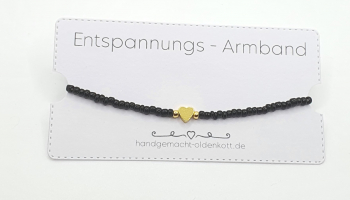 Entspannungsarmband schwarz Herz gold