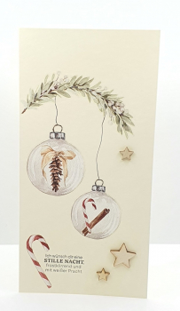 handgemachte Weihnachtskarte Kugeln am Zweig