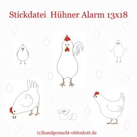 Stickdatei Hhner Alarm 10x10