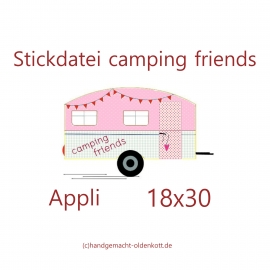 Stickdatei camping friends Wohnwagen Applikation 18x30