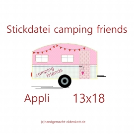 Stickdatei camping friends Wohnwagen Applikation 13x18