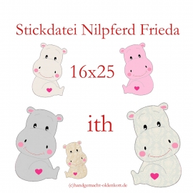Stickdatei Nilpferd Frieda ith 16x25